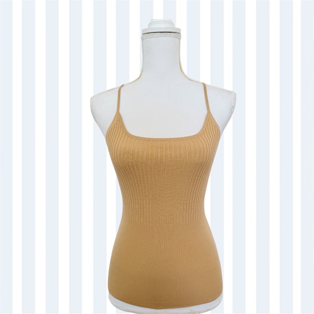Max Studio Camisole Women S Tan Silk Cashmere Ribbed Cross Back Tank - Picture 1 of 8